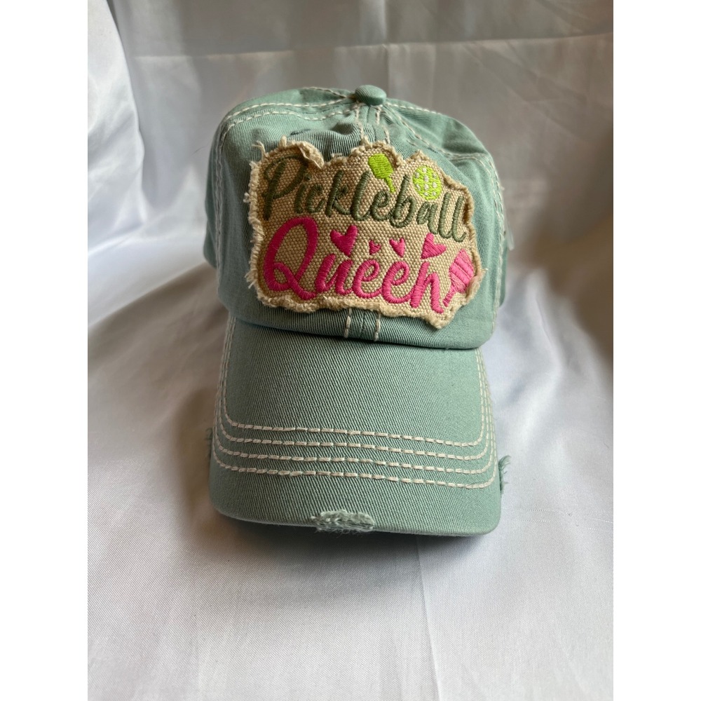 Pickleball Queen Hat Seafoam Mint Green Distressed Baseball Cap Adjustable NWT